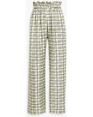 Shrimps Libra Belted Checked Silk-twill Wide-leg Trousers - White