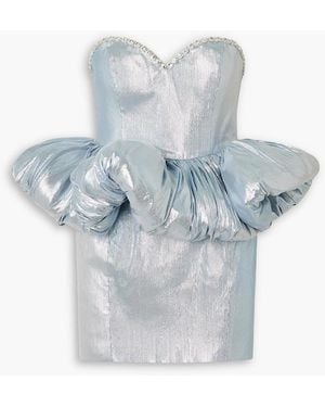 Miss Sohee Embellished Metallic Plissé-lamé Peplum Mini Dress - Blue