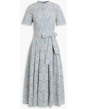 Mikael Aghal Belted Broderie Anglaise Cotton Midi Dress - Grey