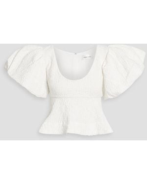 Ronny Kobo Jorden Cotton-Blend Cloqué Peplum Top - White