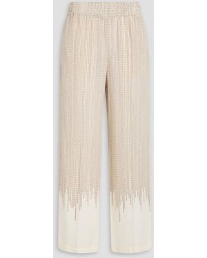 Victoria Beckham Printed Silk Crepe De Chine Wide-Leg Trousers - Natural