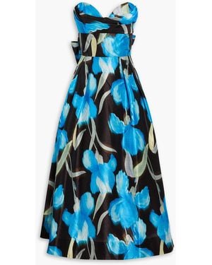 Rebecca Vallance Ingrid Strapless Floral-Print Shantung Midi Dress - Blue