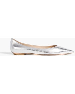Stuart Weitzman Emilia Textured-Leather Point-Toe Flats - White