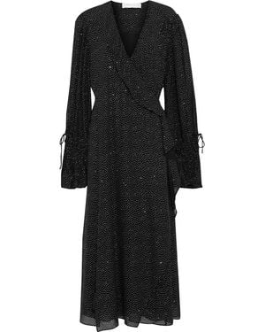 IRO Shark Ruffle-trimmed Glittered Chiffon Midi Wrap Dress - Black