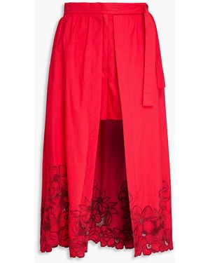 Sandro Embroidered Cotton-Blend Poplin Midi Skirt