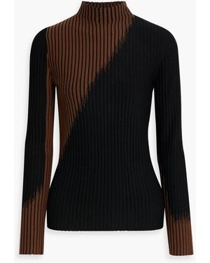 Diane von Furstenberg Marisol Two-tone Ribbed-knit Turtleneck Jumper - Black