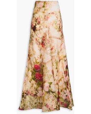Zimmermann Floral-print Silk-organza Maxi Skirt - Natural