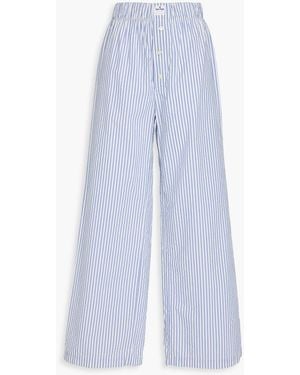 Mother Sport Tough Striped Cotton-Blend Seersucker Wide-Leg Trousers - Blue