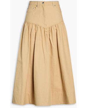 Ganni Cotton And Linen-Blend Twill Midi Skirt - Natural