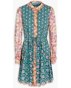 Saloni Tilly Printed Silk-Georgette Mini Dress - Blue