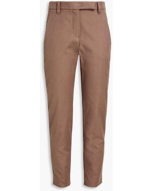 Brunello Cucinelli Cotton-blend Gabardine Slim-leg Trousers - Brown