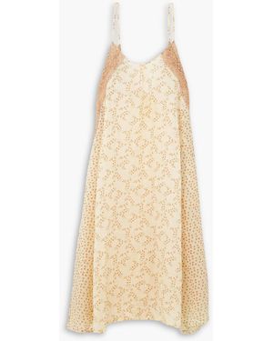 Yvonne S Lace-trimmed Floral-print Linen Midi Dress - Natural