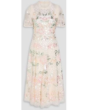Needle & Thread Rosalie Sequined Tulle Midi Dress - Natural