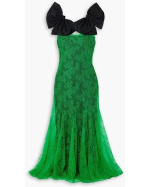 Nina Ricci Lace And Bow-detailed Taffeta Gown - Green