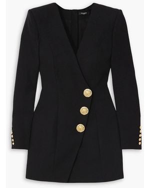 Balmain Button-Embellished Wool Mini Dress - Black