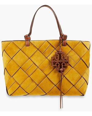 Tory Burch Miller Leather-Trimmed Woven Suede Tote - Orange