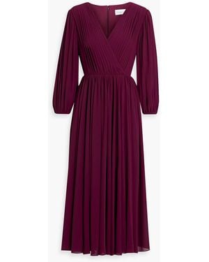Mikael Aghal Wrap-effect Pintucked Chiffon Midi Dress - Purple