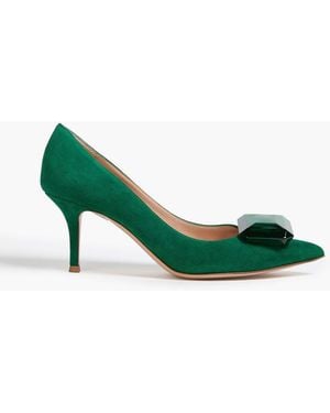 Gianvito Rossi Jaipur 70 Crystal-Embellished Suede Court Shoes - Green