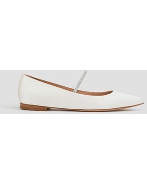Gianvito Rossi Crystal-Embellished Satin Mary Jane Flats - White