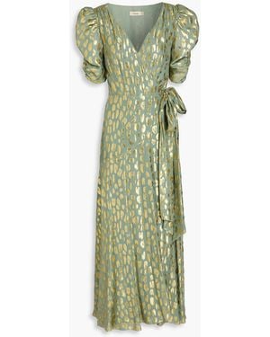 Temperley London Kyra Metallic Fil Coupé Georgette Maxi Wrap Dress - Green