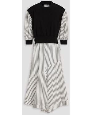 3.1 Phillip Lim Striped French Cotton Terry-Paneled Cotton-Poplin Midi Dress - Black