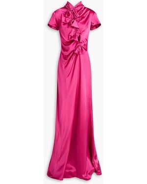Saloni Kelly Bow-Detailed Silk-Satin Gown - Pink