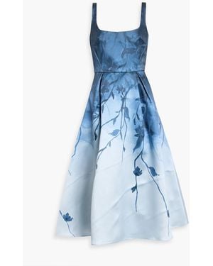Marchesa Floral-Print Mikado Midi Dress - Blue