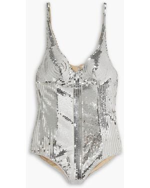 Rabanne Sequined Stretch-jersey Bodysuit - White