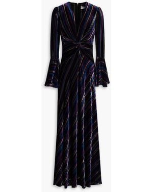 Diane von Furstenberg Sudha maxikleid aus devoré-samt mit twist-detail und streifen - Blau