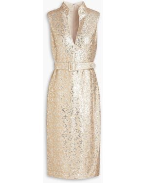 Badgley Mischka Sequined Mesh Midi Dress - Natural