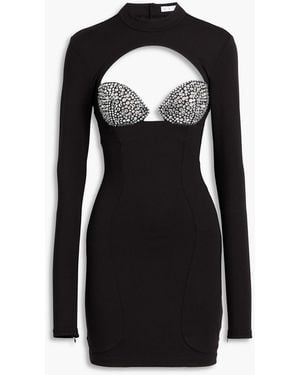 Area Cutout Crystal-Embellished Ponte Mini Dress - Black