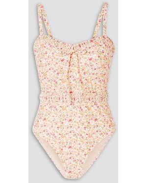 Peony Vacation badeanzug aus stretch-econyl® mit blumenprint und raffungen - Weiß