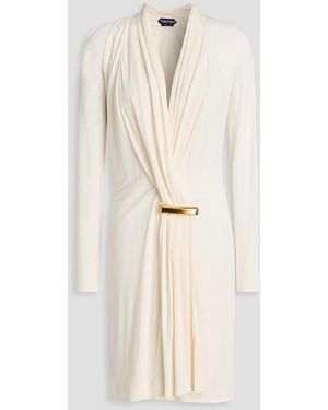 Tom Ford Embellished Draped Jersey Mini Dress - Natural
