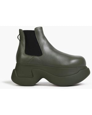 Marni Leather Platform Chelsea Boots - Green