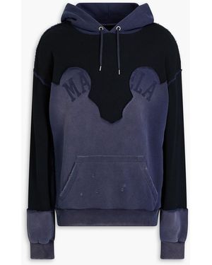 Maison Margiela Distressed French Cotton-terry And Waffle-knit Hoodie - Blue