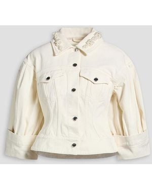 Simone Rocha Cropped Embellished Denim Jacket - Natural