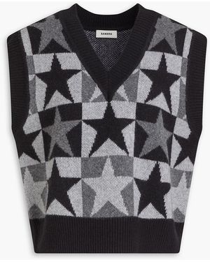 Sandro Jacquard-knit Wool Vest - Black
