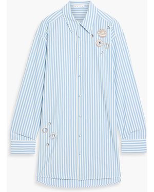 Area Embellished Striped Cotton-Blend Poplin Shirt - Blue