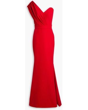 Rhea Costa One-shoulder Pleated Crepe Gown - Red