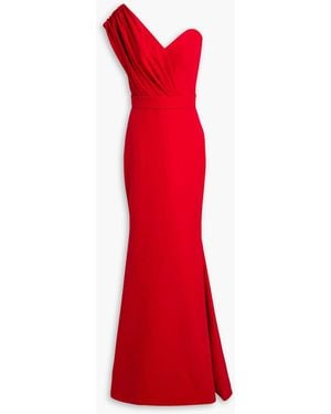 Rhea Costa One-shoulder Pleated Crepe Gown - Red
