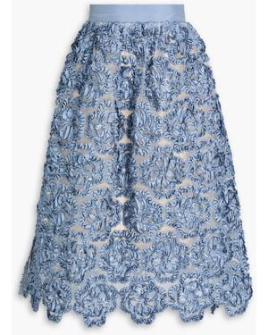 Maje Embroidered Organza Midi Skirt - Blue