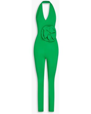 Maygel Coronel Mocoa Floral-Appliquéd Satin-Jersey Halterneck Jumpsuit - Green