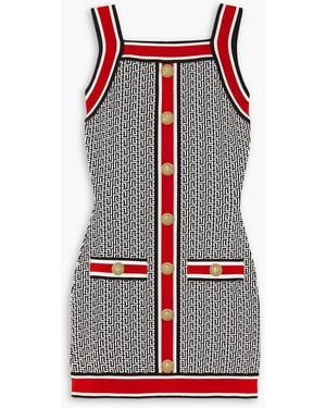 Balmain Button-Embellished Jacquard-Knit Mini Dress - Red