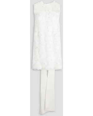 Self-Portrait Bead-Embellished Tulle And Satin Mini Dress - White