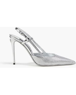 Dolce & Gabbana Crystal-Embellished Satin And Mirrored Slingback Court Shoes - White
