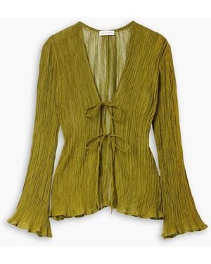 Savannah Morrow Amalfi Crinkled Cotton And Silk-blend Top - Green