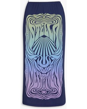 Stella McCartney Flocked Printed Stretch-jersey Midi Skirt - Blue