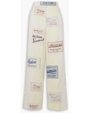 Oroton Printed Linen Wide-leg Trousers - White