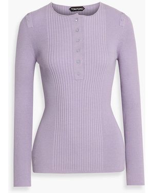 Tom Ford Ribbed Silk And Cotton-Blend Sweater - Purple