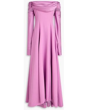Rhea Costa Raven Off-The-Shoulder Draped Satin-Trimmed Crepe Gown - Pink